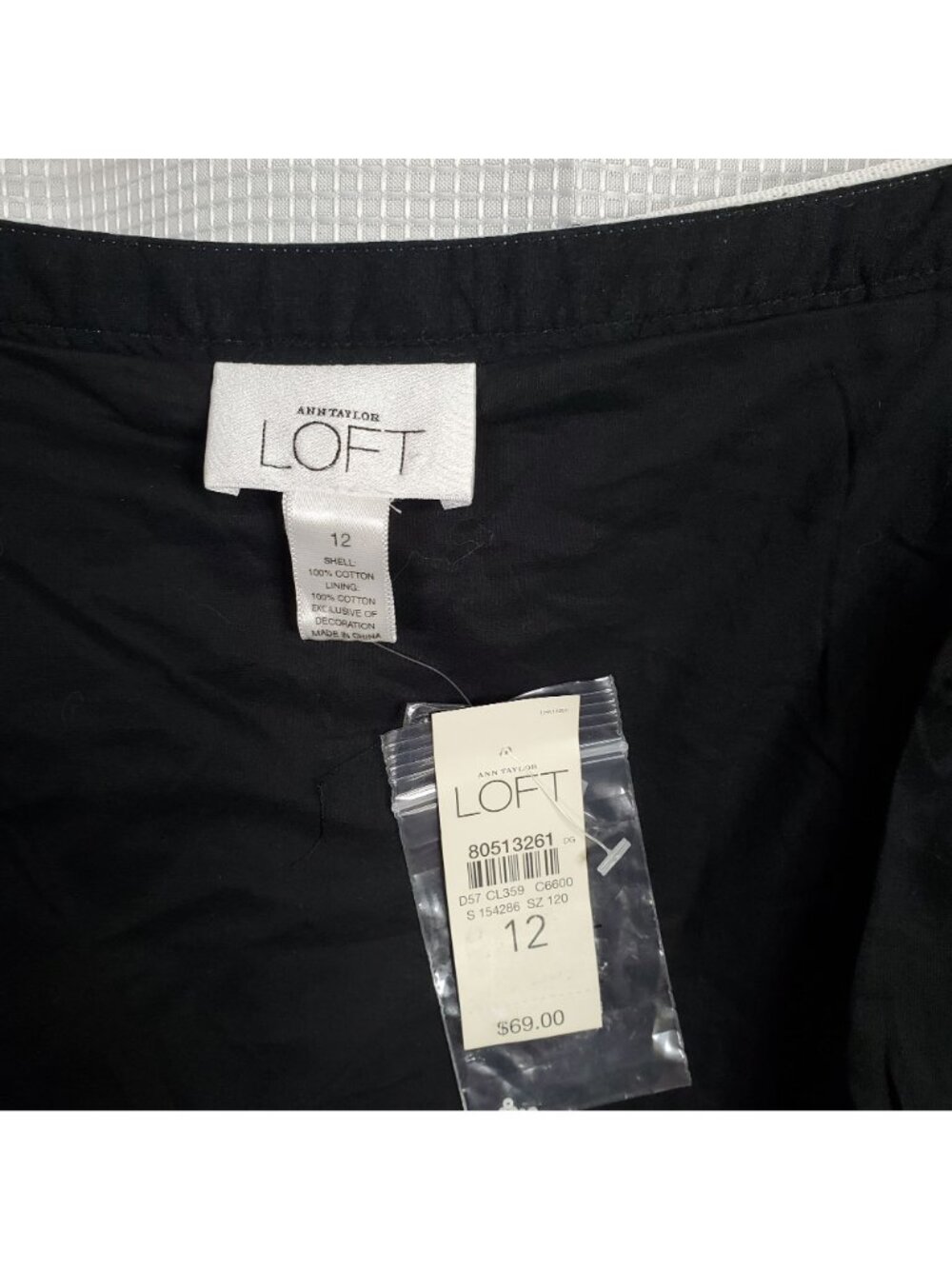 Loft NWT Size 12 Skirt Cotton Pleated A-line Beaded Pom Pom Hem Lined Midi Black - Picture 6 of 13